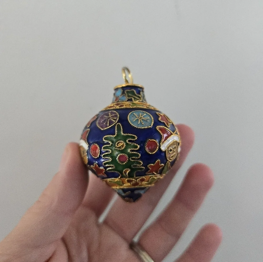 VTG Enamel Cloisonne Christmas Collectible Ornament Snowman Round